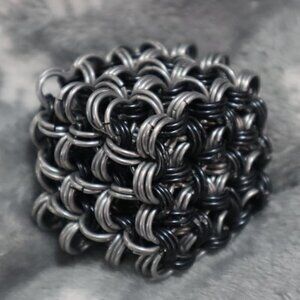 CHAINMAIL FIDGET PAPERWEIGHT CUBE Aluminum Black Silver Office Goth Decor